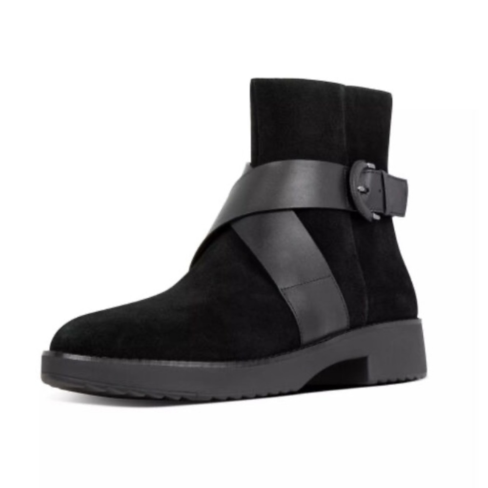 Fitflop Mona Suede Buckle Ankle Boot Women’s Size 8 Black
